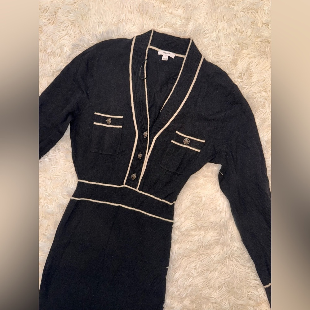 NEW Reiss Lorrie Tipped Long Sleeve Wool & Cashmere Blend Black Sweater Dress M - Picture 5 of 9